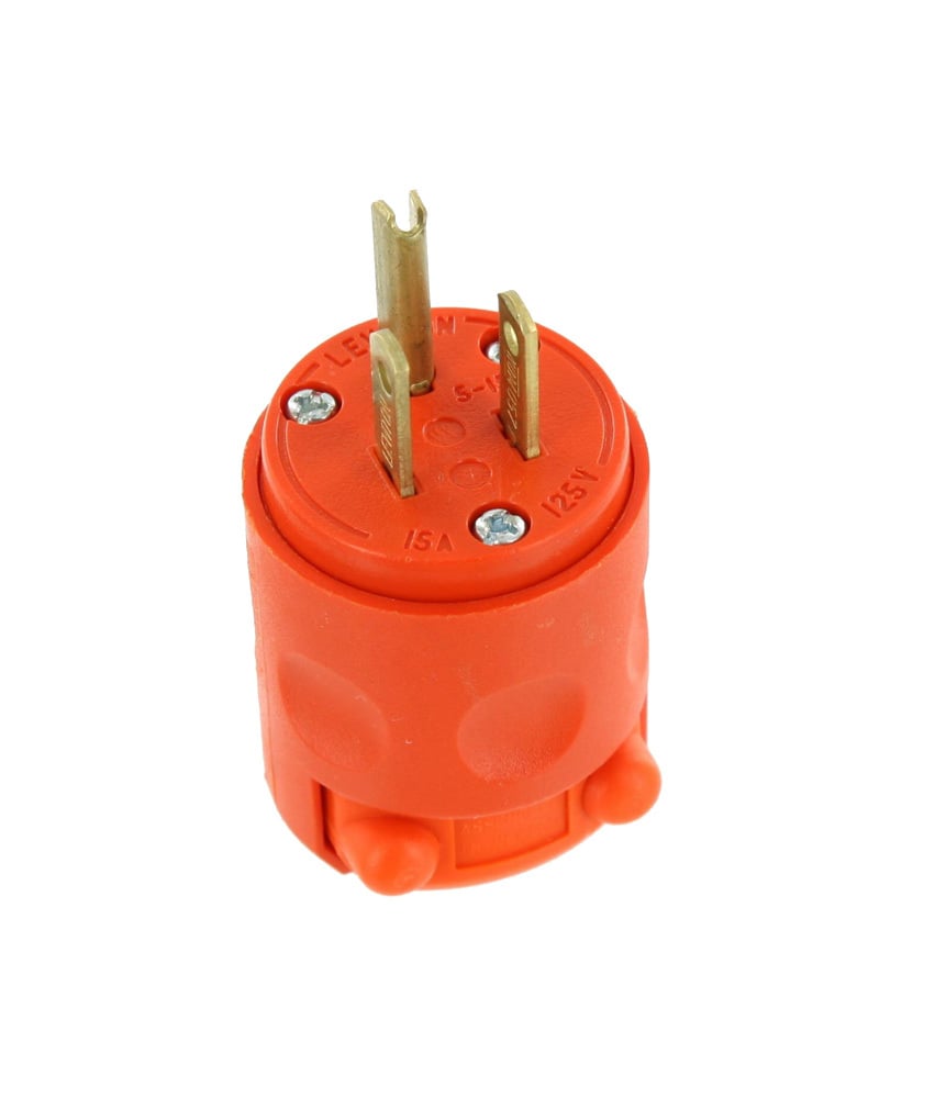 515PV-OR Cable Mount Grounding Straight Blade Plug, 125 V AC, 15 A, 2 Poles, 3 Wires, Yellow