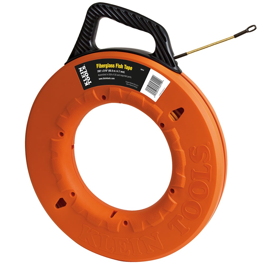 56014 Laser Etched Non-Conductive Fish Tape With Spiral Leader, 3/16 in W Tape, 200 ft L Tape, Round Profile, Fiberglass Tape, Black/Orange