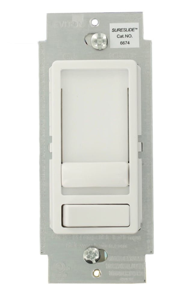 6674-10W Decora 3-Way Dimmable Electro-Mechanical Universal Dimmer Switch, 120 V AC, 1 Pole, Standard On/Off Operation, White