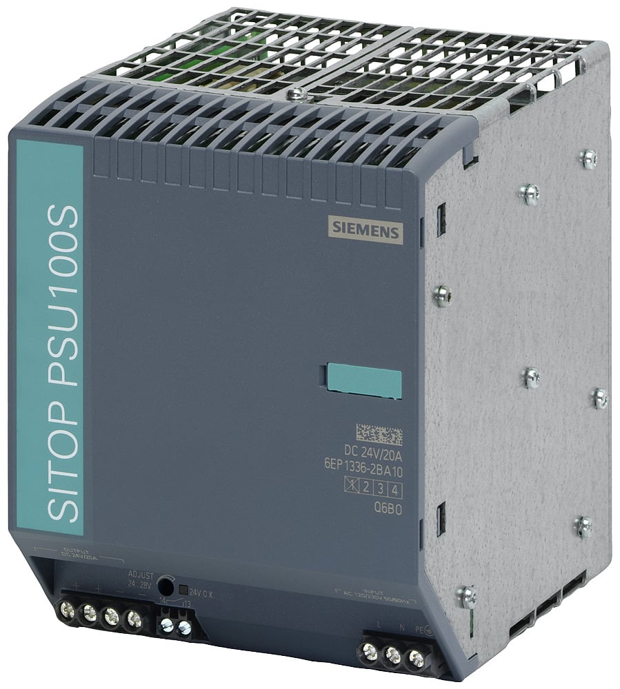 6EP13362BA10 SITOP PSU100S 1-Phase Stabilized Power Supply, 120/230 V AC Input, 24 VDC Output, 480 W Power Rating, 20 A, DIN Rail Mounting