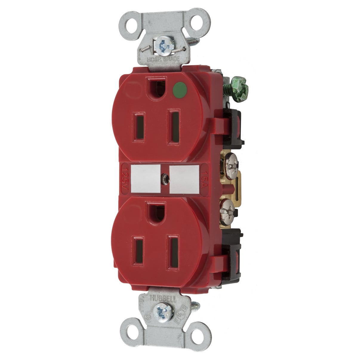 8200RED 1-Phase Duplex Heavy Duty Standard Screw Mount Straight Blade Receptacle, 125 V AC, 15 A, 2 Poles, 3 Wires, Red