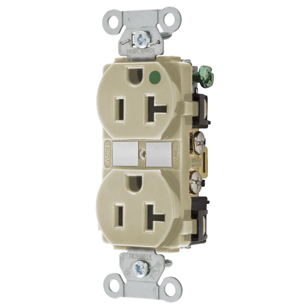 8300IV 1-Phase Duplex Self-Grounding Standard Traditional Screw Mount Straight Blade Receptacle, 125 V AC, 20 A, 2 Poles, 3 Wires, Ivory
