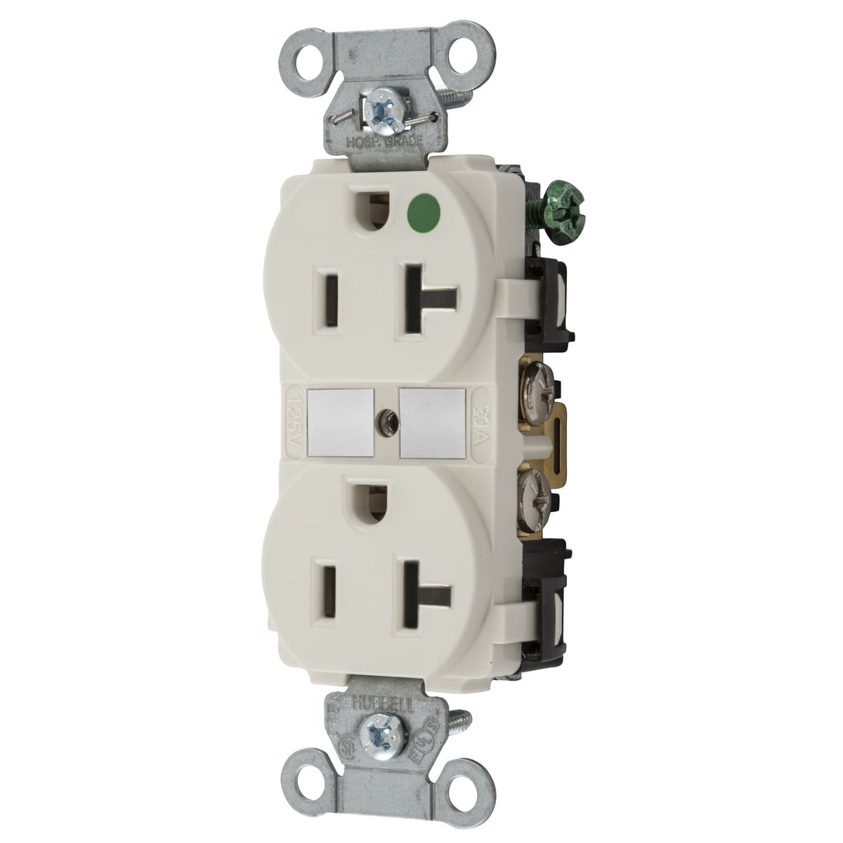 8300LA 1-Phase Duplex Self-Grounding Heavy Duty Standard Traditional Screw Mount Straight Blade Receptacle, 125 V AC, 20 A, 2 Poles, 3 Wires, Light Almond