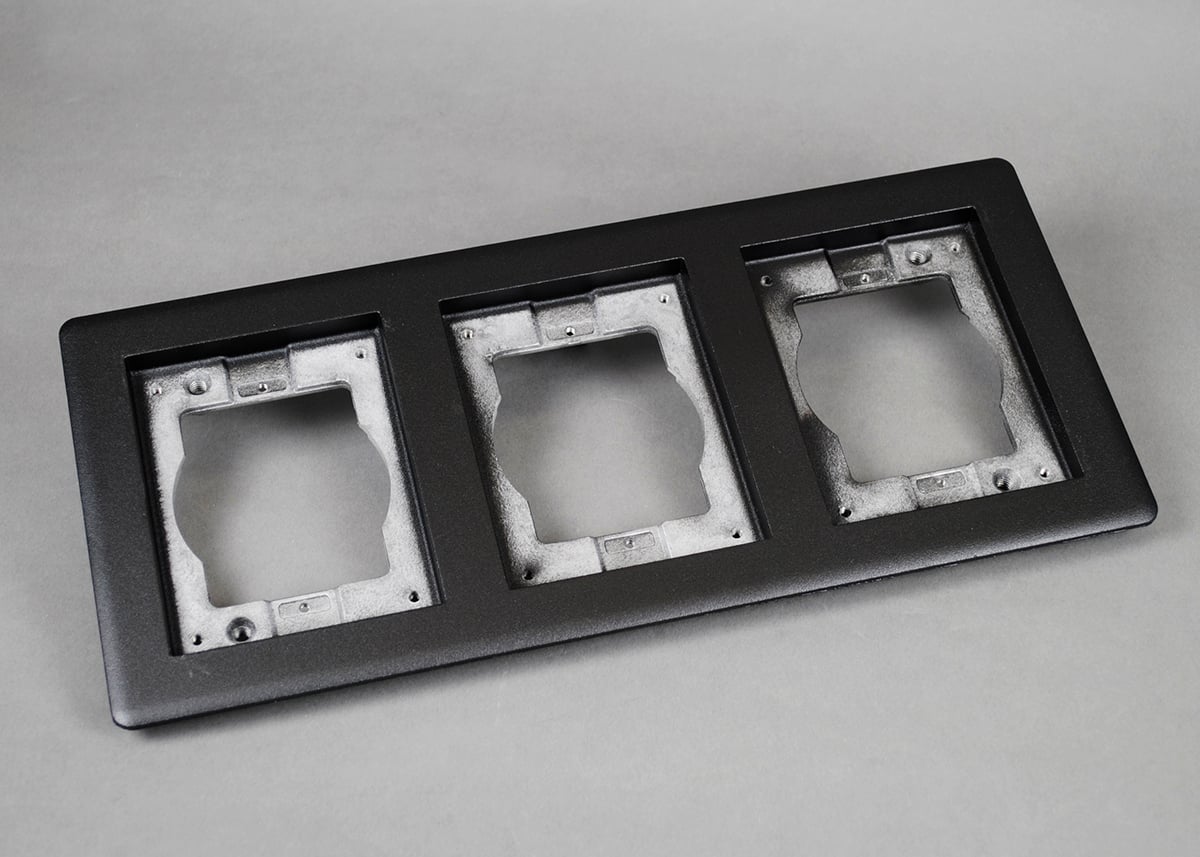 OmniBox Series 3 Gang Carpet and Tile Flange Cover Plate; 13-3/16 Inch Length x 6-1/16 Inch Width, Powder Coated Aluminum, Black