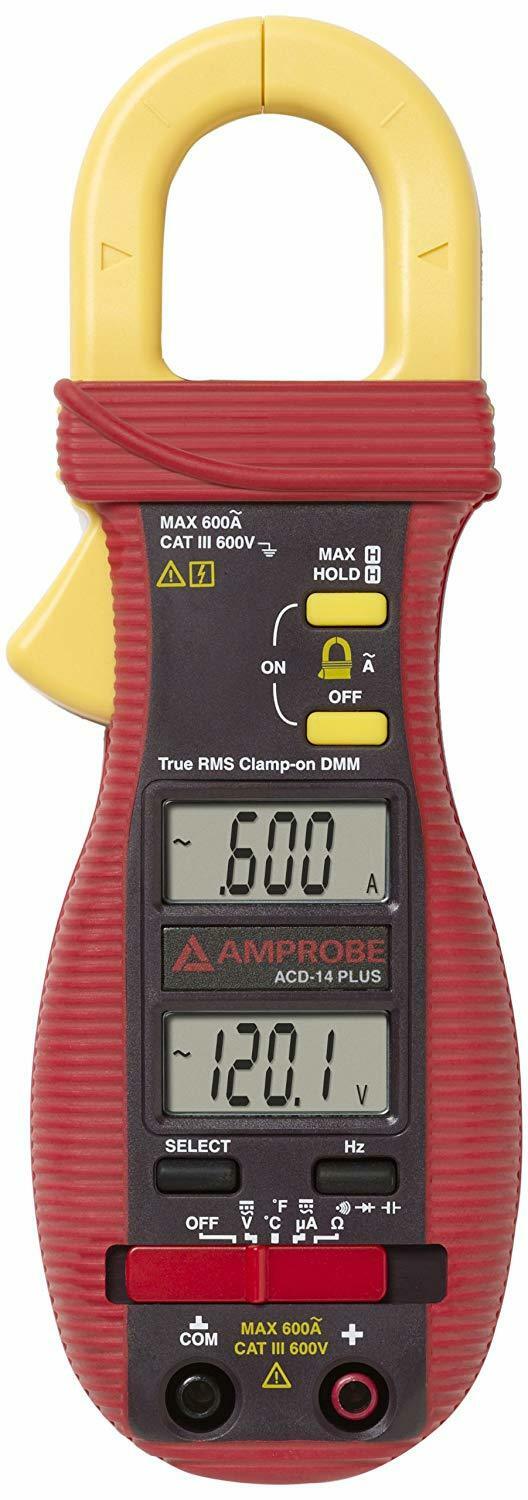 ACD-14-PLUS True RMS Clamp Multimeter, 4 to 600 V AC/40 A to 600 A, 400 Ohm to 40 MOhm, 50/60 Hz, 28 mm Jaw, Dual Digital LCD Display