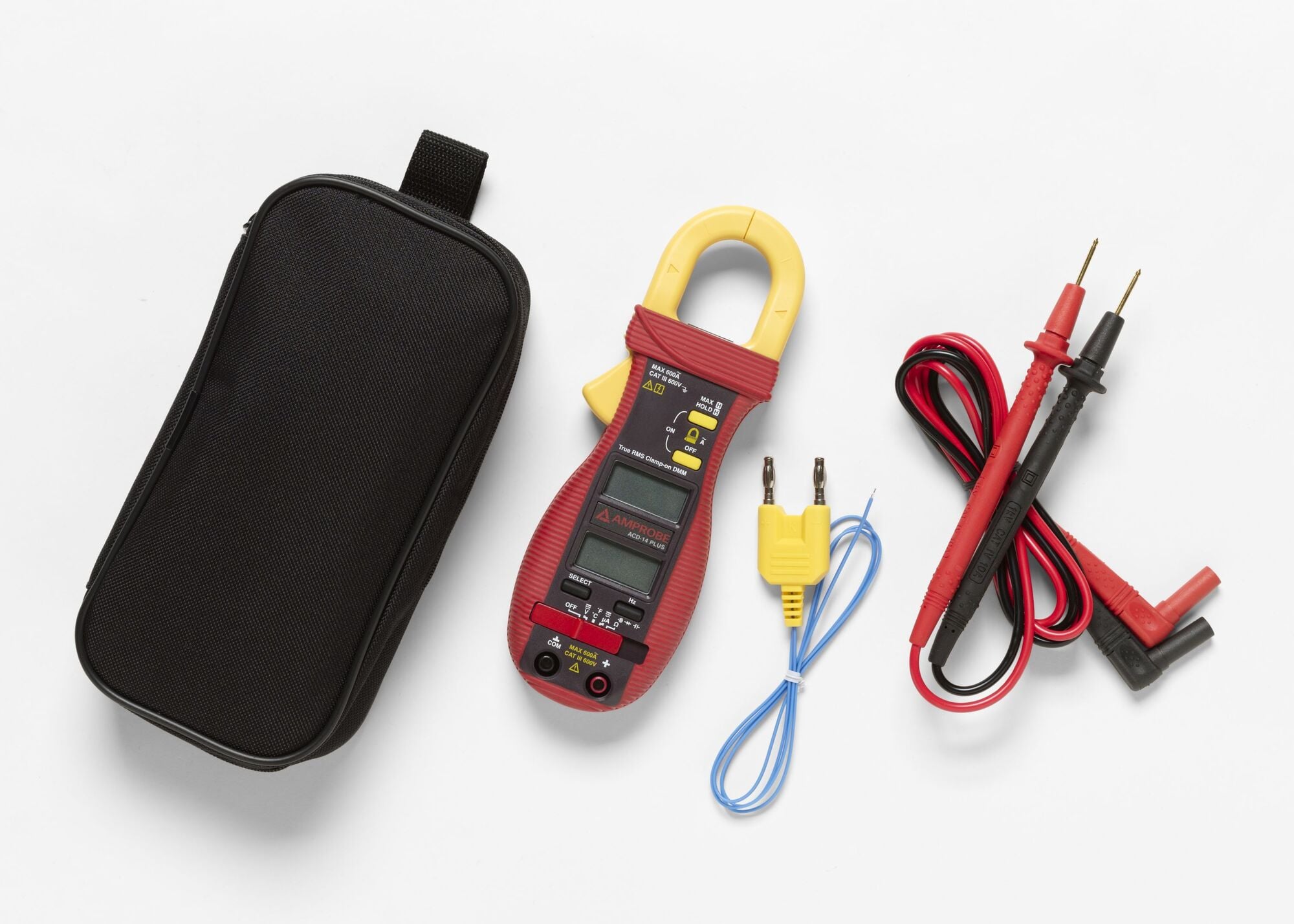 ACD-14-TRMS-PLUS Digital Dual Display True RMS Clamp-On Multimeter With Test Leads, 40 to 600 A, 4 to 600 V AC/DC, 400 mV DC, 400 Ohm/4 to 400 kOhm/4 to 40 MOhm, 40 to 400 Hz with Jaw, 10 Hz to 100 kHz with Test Leads, 1.1 in Jaw
