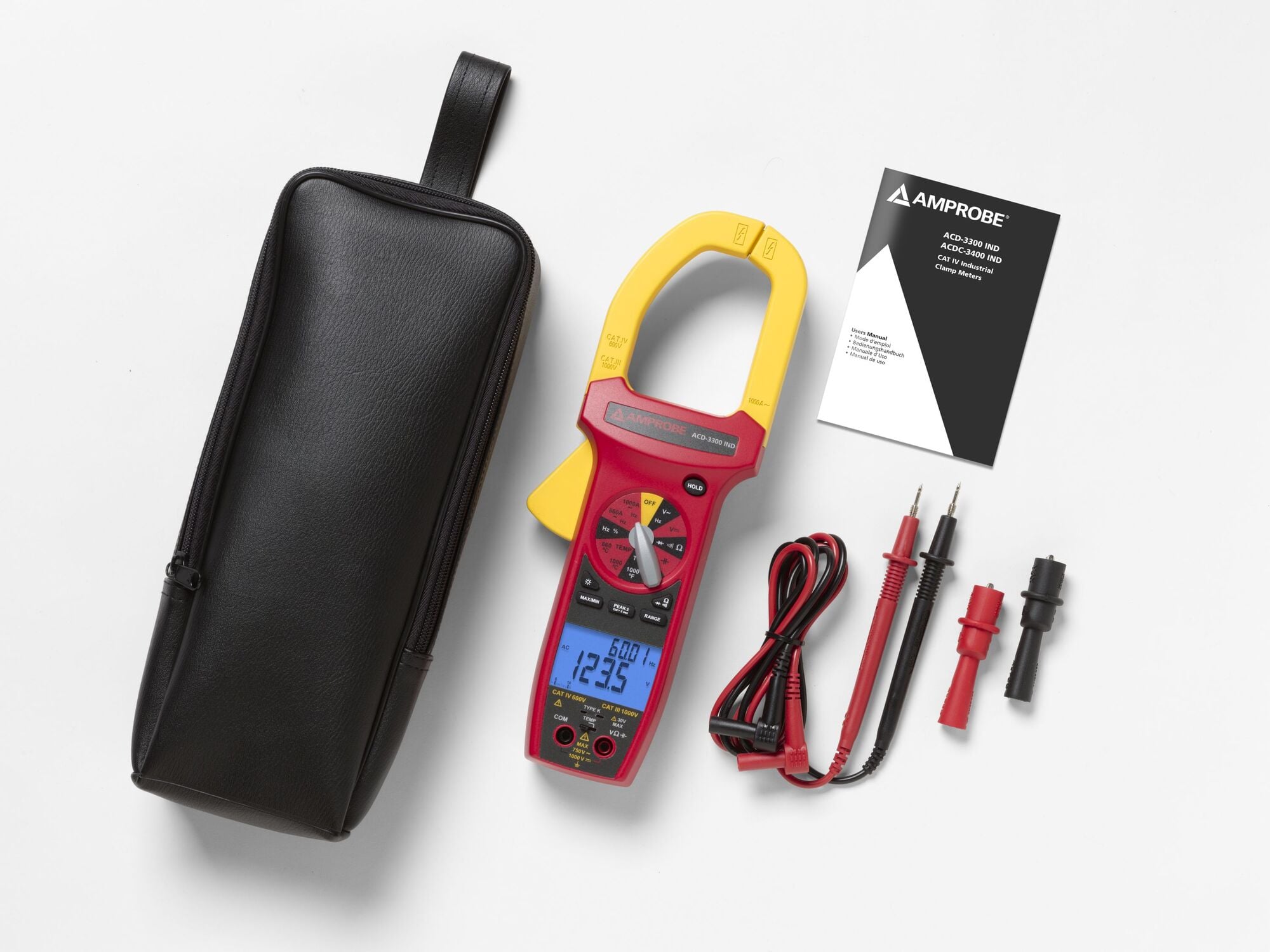ACD-3300-IND Digital True RMS Clamp-On Meter, 66 to 1000 A, 6.6 to 750 V AC, 6.6 to 1000 V DC, 660 mV AC/mV DC, 660 Ohm/6.6 to 660 kOhm/6.6 to 66 MOhm, 66 to 660 Hz, 6.6 to 660 kHz, 1 MHz, 2 in Jaw, 3-3/4 Digits LCD Display