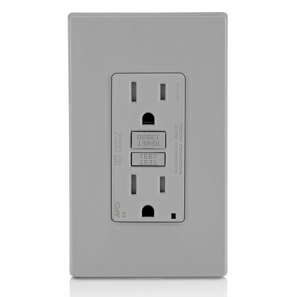 AFTR1-GY SmartlockPro Duplex AFCI Receptacle With LED Indicator, 125 V AC, 15 A, 2 Poles, 3 Wires, Gray
