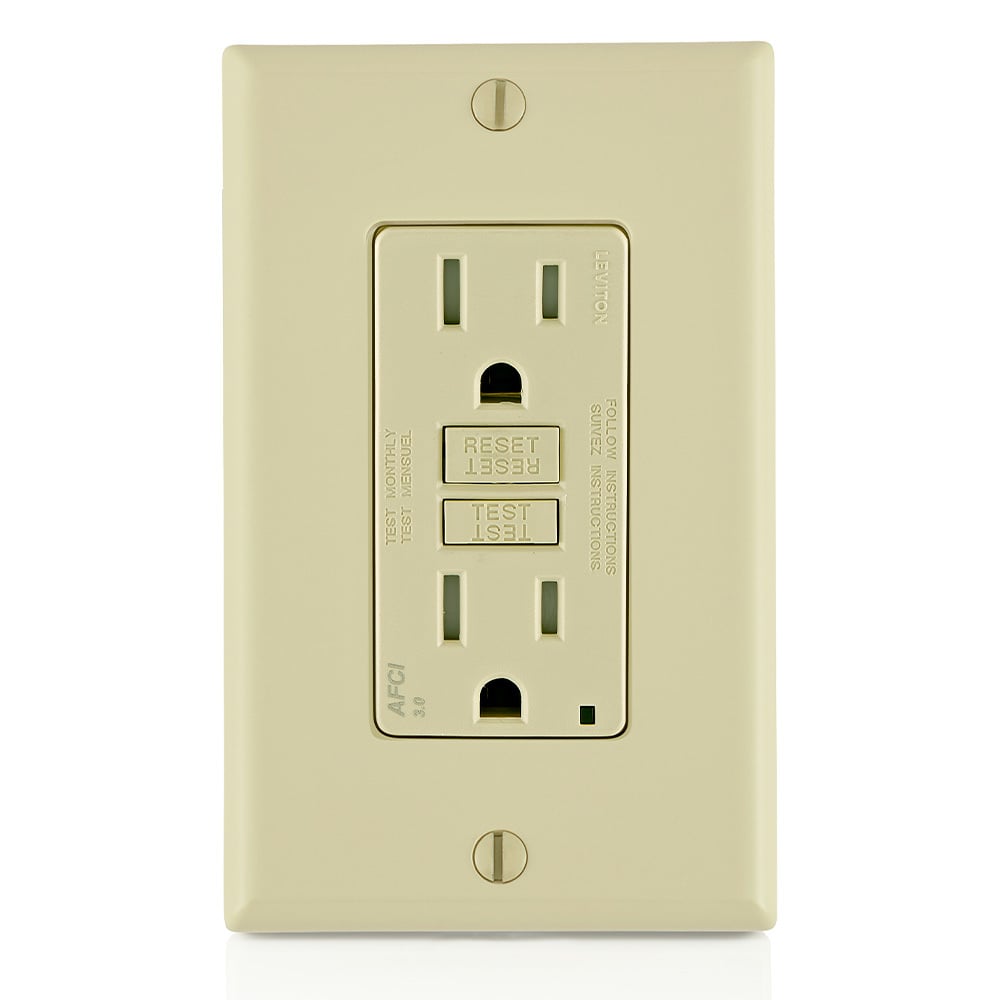 AFTR1-I SmartlockPro Duplex AFCI Receptacle With LED Indicator, 125 V AC, 15 A, 2 Poles, 3 Wires, Ivory