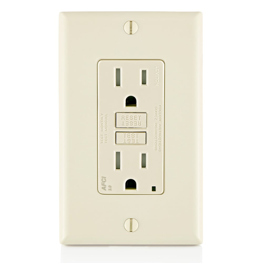 AFTR1-T SmartlockPro Duplex AFCI Receptacle With LED Indicator, 125 V AC, 15 A, 2 Poles, 3 Wires, Light Almond