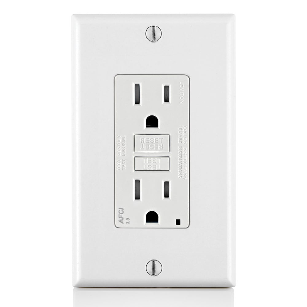 AFTR1-W SmartlockPro Duplex AFCI Receptacle With LED Indicator, 125 V AC, 15 A, 2 Poles, 3 Wires, White