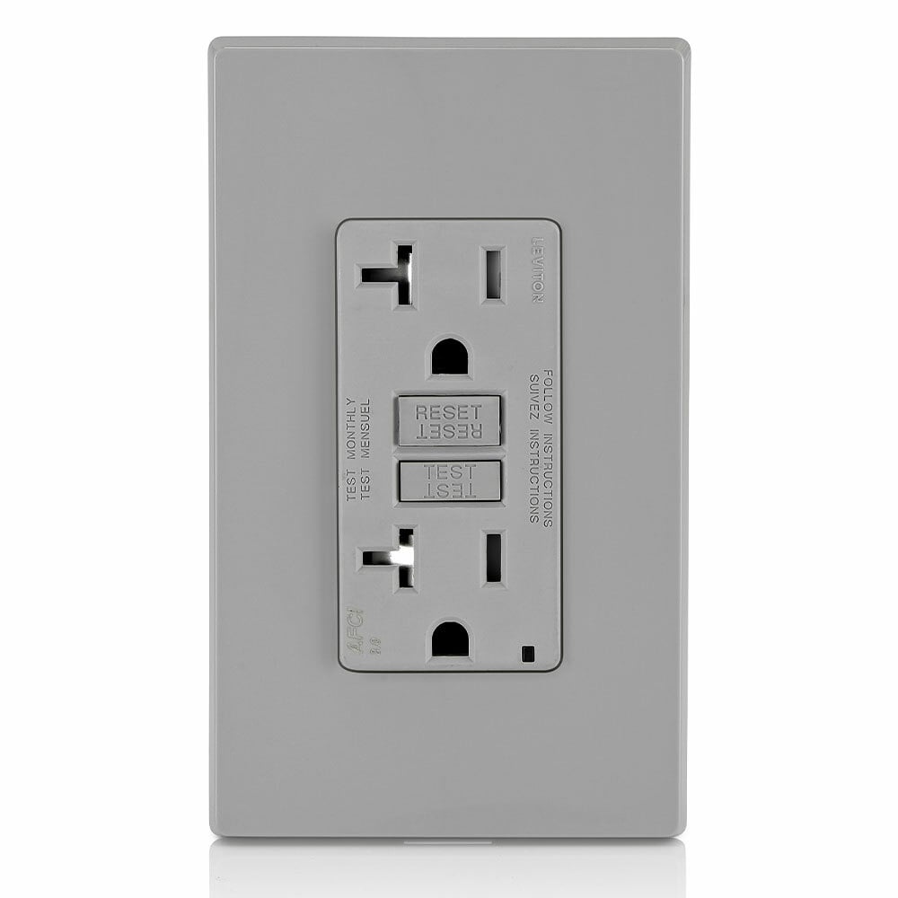 AFTR2-GY SmartlockPro Duplex AFCI Receptacle With LED Indicator, 125 V AC, 20 A, 2 Poles, 3 Wires, Gray