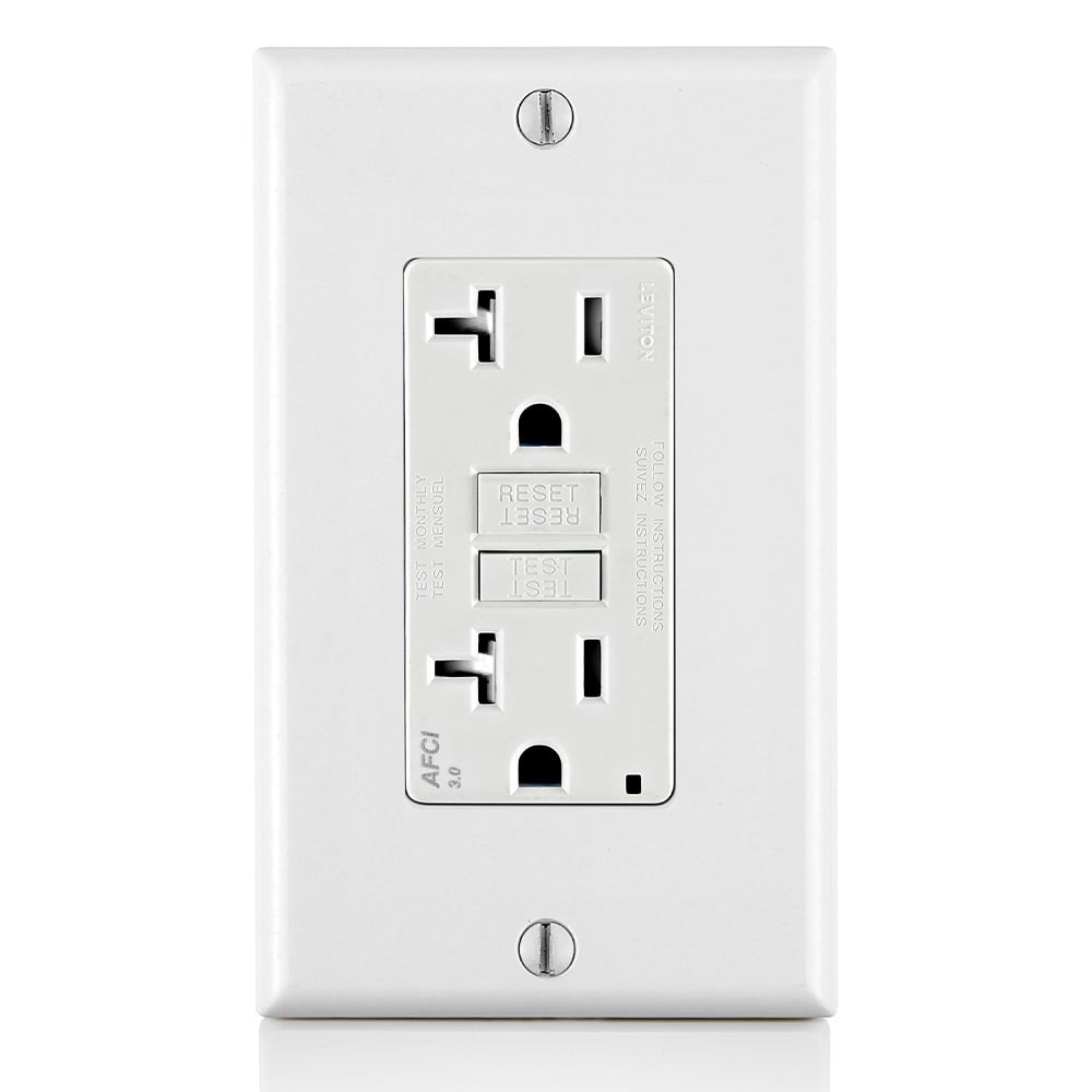 AFTR2-W SmartlockPro Duplex Outlet Tamper Resistant AFCI Receptacle With LED Indicator, 125 V AC, 20 A, 2 Poles, 3 Wires, White