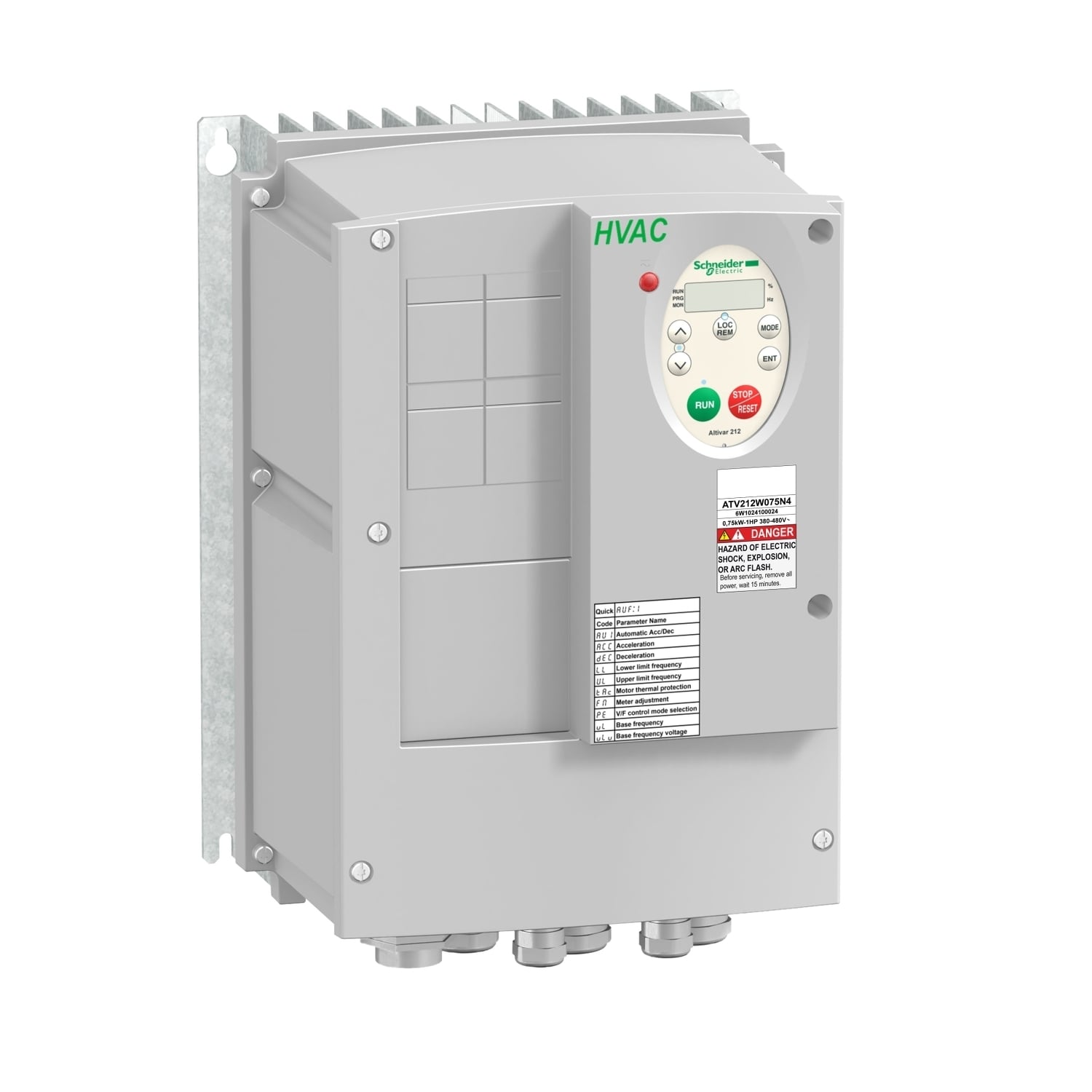 ATV212WU22N4 Altivar 3-Phase Type 12 Variable Speed Drive, 380/480 V AC, 5.1 A, 3 hp, 215 mm W x 192 mm D