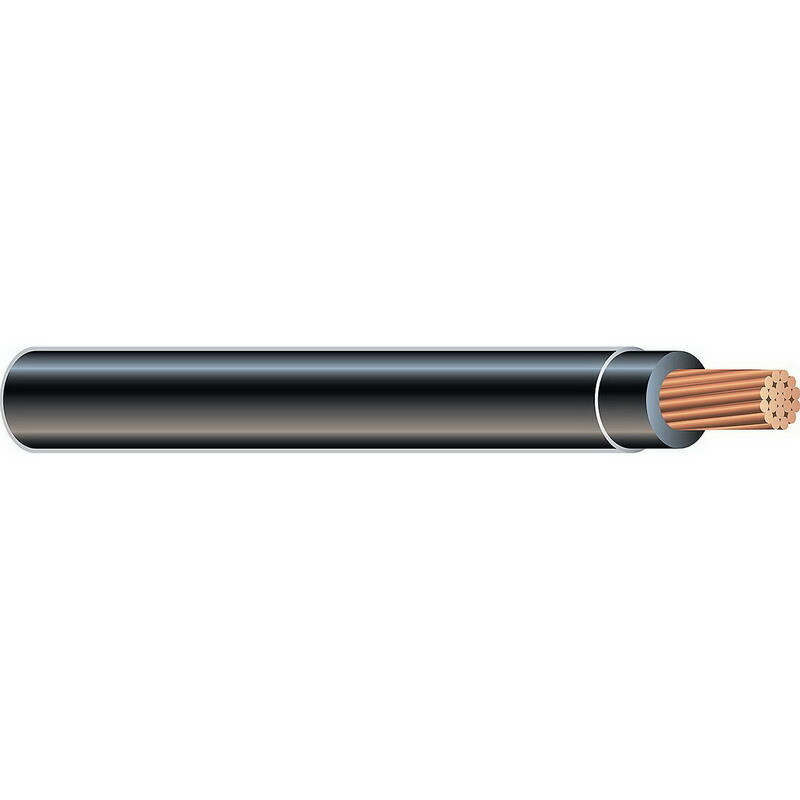 THHN Wire, 2 AWG, Black, 19 Stranded, Copper Conductor, 5000 Foot Reel