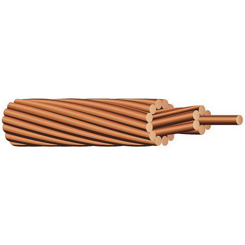 Bare Wire, 2/0 AWG, 19 Stranded, Copper Conductor, 1000 Foot Reel