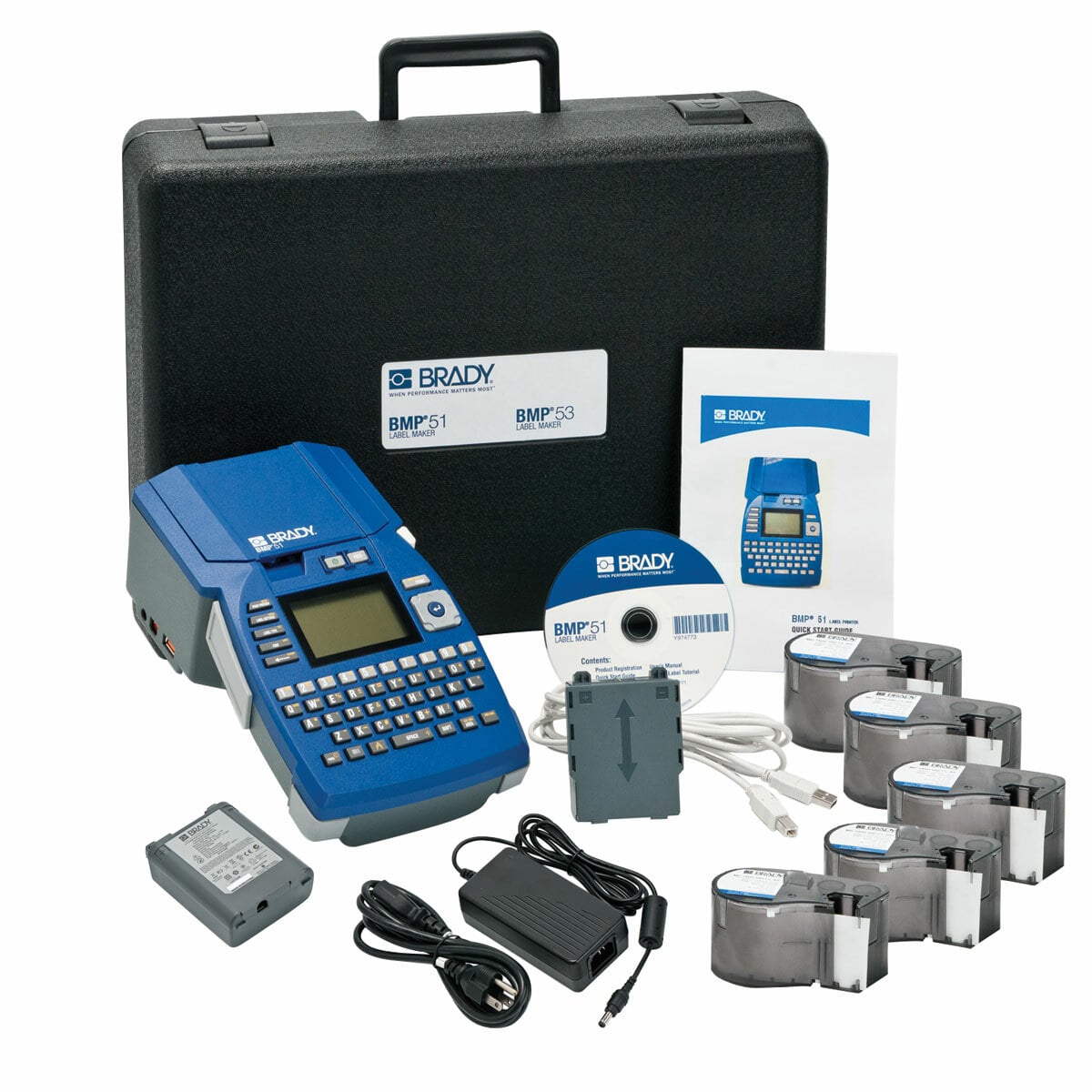 BMP51-KIT-EL BMP51 Electrical Starter Kit, Thermal Transfer Print, 1.44 in W Tape, 4 to 196 Point in 1-Point Increase Font, Rechargeable Lithium-Ion Battery/Optional AA Battery, LCD Display