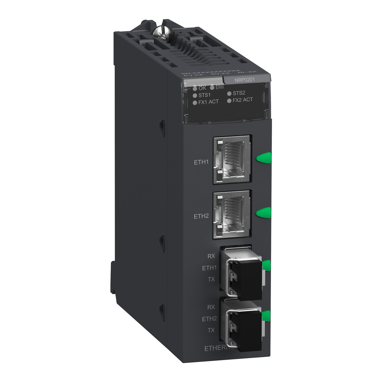 BMXNRP0201 Modicon Singlemode Fiber Optic Repeater, 24 V DC, 200 mA