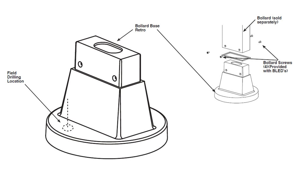 BOLBASE-RETRO Bollard Base Adapter, For Use With BLED5, BLED10 and BLED13 Landscape Bollard Light, Aluminum, Bronze