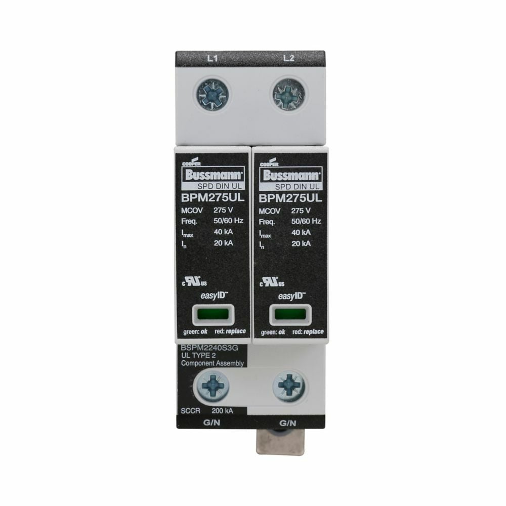 BSPM2240S3G Type MOV Modular Surge Protective Device, 120 to 127/240 to 254 V AC, 50/60 Hz, 2 Poles, 200 kA SCCR, 1 Phase