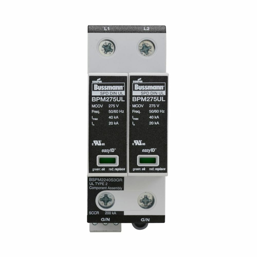 BSPM2240S3GR Type MOV Modular Surge Protective Device With Remote Signaling Contact, 120 to 127/240 to 254 V AC, 50/60 Hz, 2 Poles, 200 kA SCCR, 1 Phase