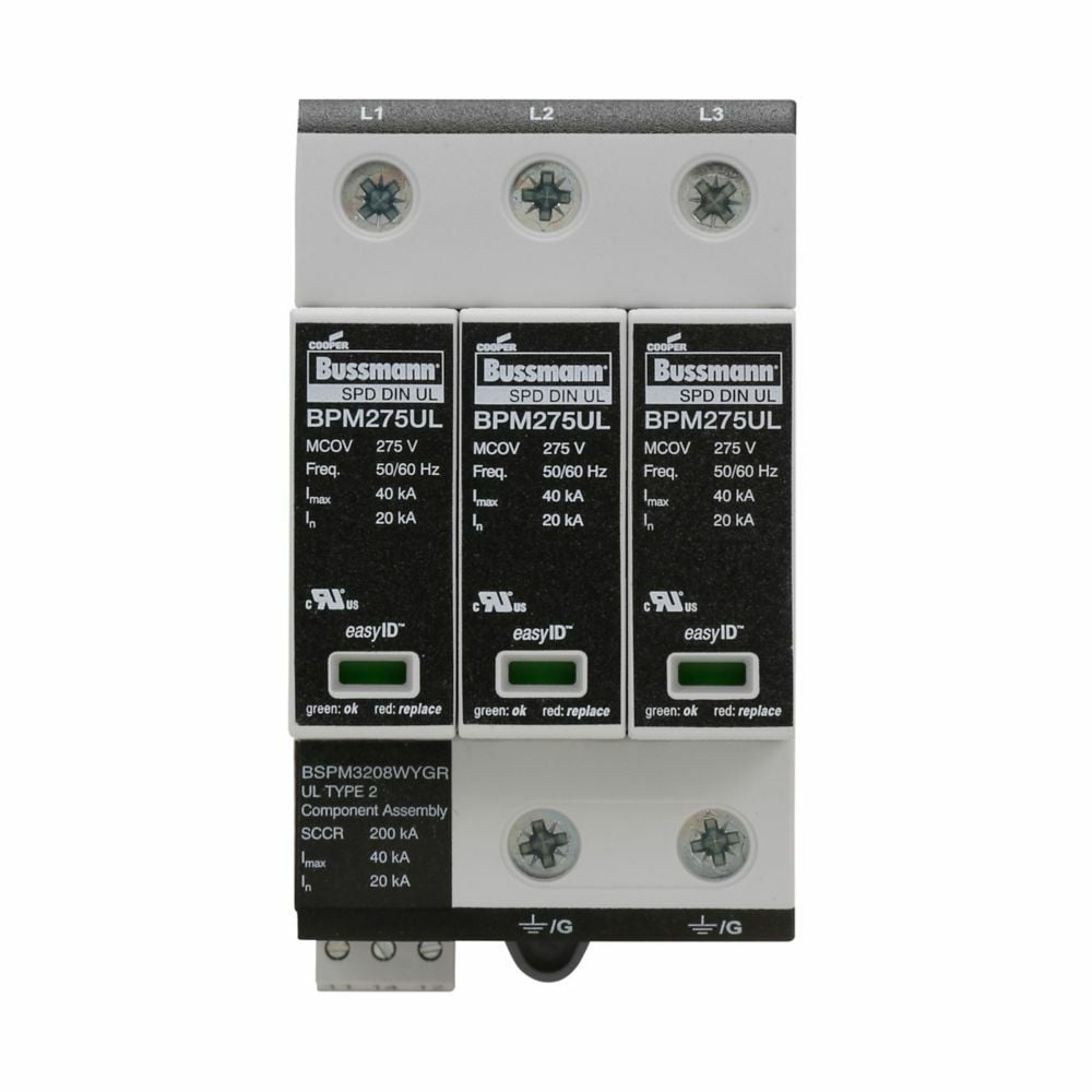 BSPM3480WYGR easyID Modular Surge Protective Device With Remote Signaling Contact, 277/480 V AC, 50/60 Hz, 3 Poles, 200 kA SCCR, 3 Phase