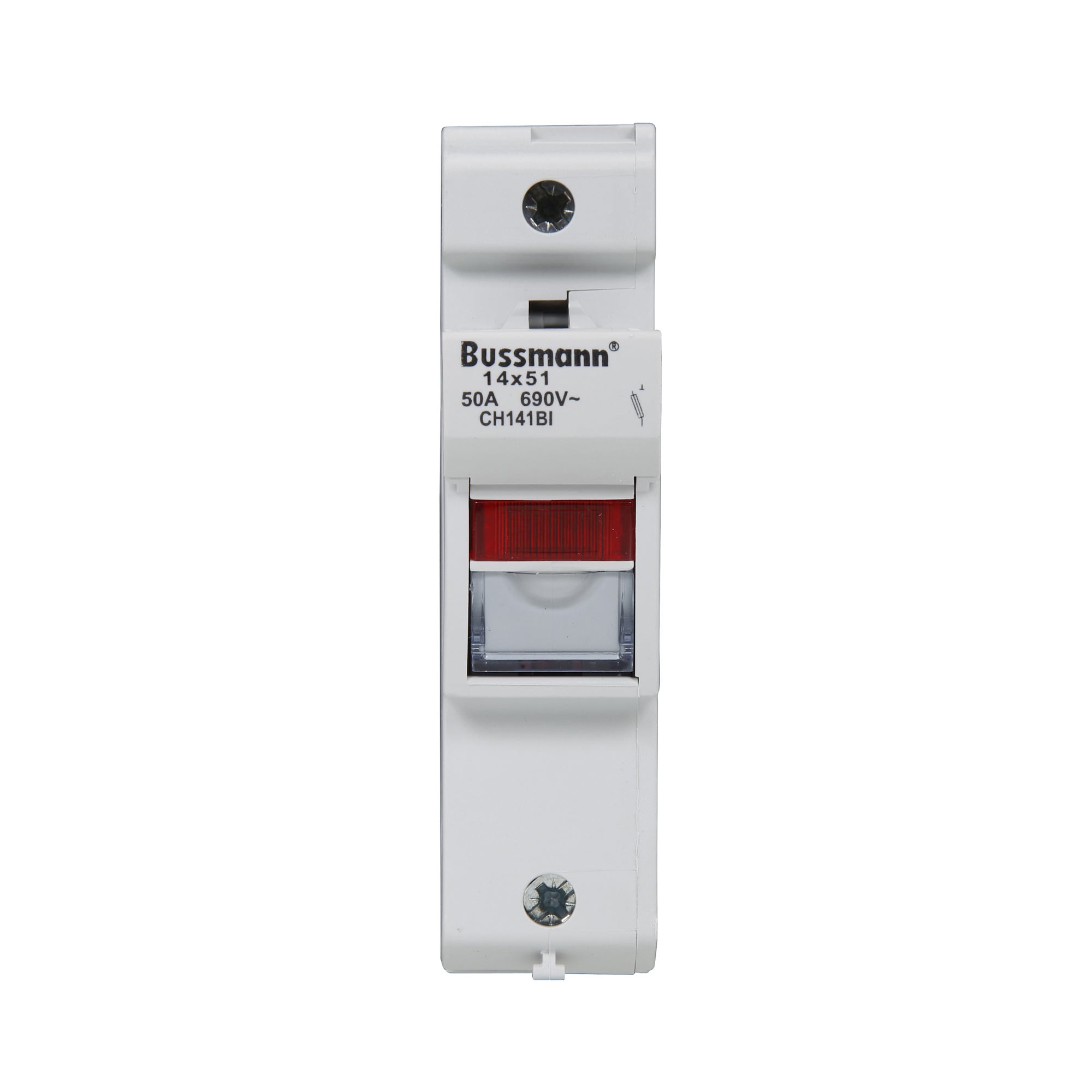CH141BI Cylindrical Modular Fuse Holder with Neon Indicator, 600 VAC/VDC, 690 VAC, 40 A, 50 A, 1.5 to 50 sq-mm Wire, 1 Poles