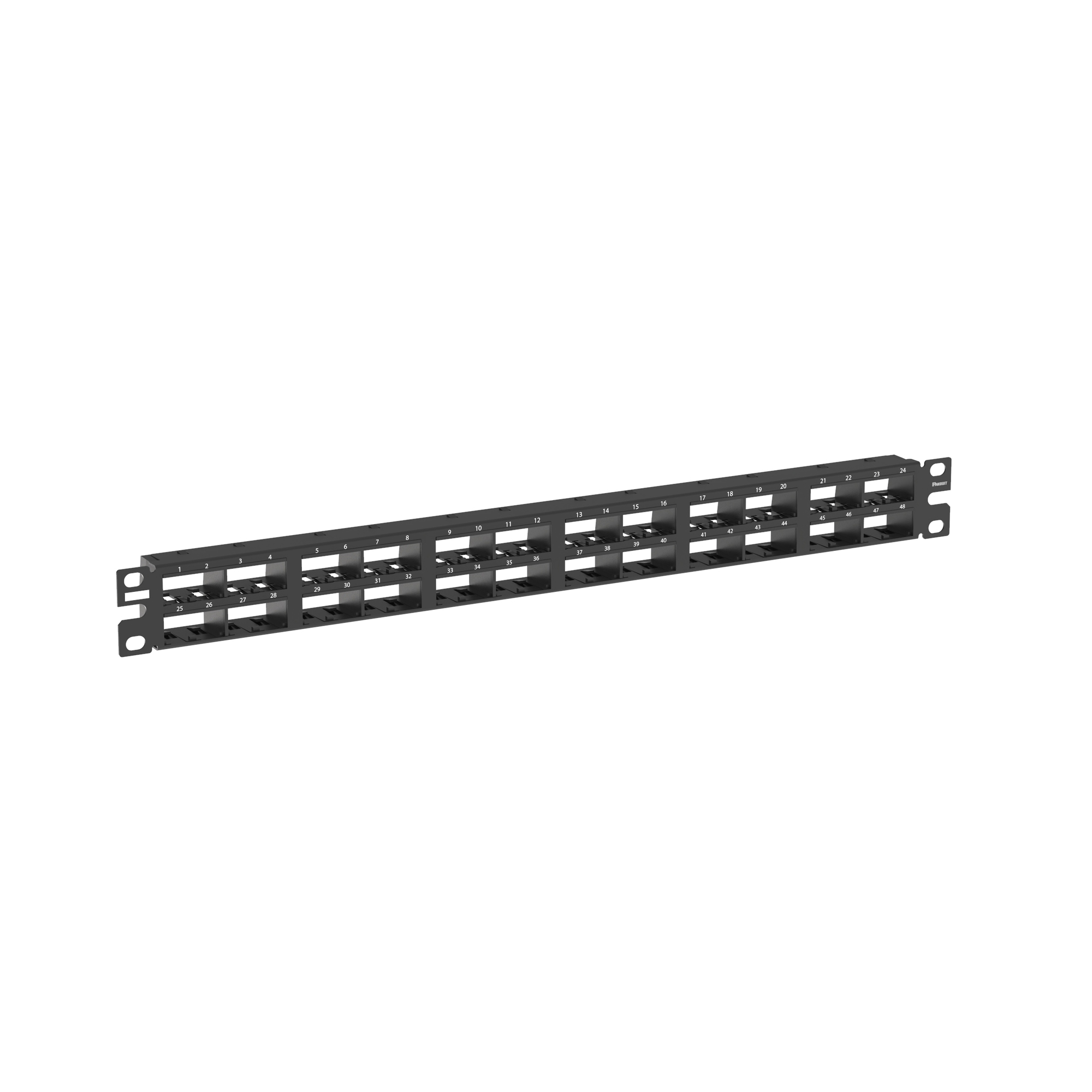 CP48HDBL Mini-Com PanNet 1RU Flat High Density Shielded Modular Patch Panel, 48 Ports, Stainless Steel