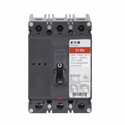 CVS3200X3 Type CVS Molded Case Circuit Breaker, 120/240 V AC, 200 A, 42 kA Interrupt, 3 Poles, Thermal Magnetic Trip