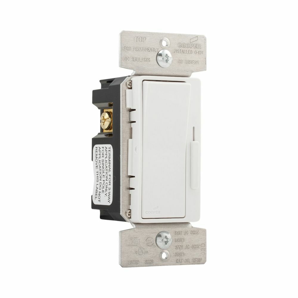 Eaton decorator dimmer, Preset feature, #14 - 12 AWG, 120/277V, Bck and sd wiring, Slide actuator, Black, wht, ivory, 1000 sq ft coverage illumination, LED, FLR, 1-pole, 3-way, 1200W, 1660W 736841