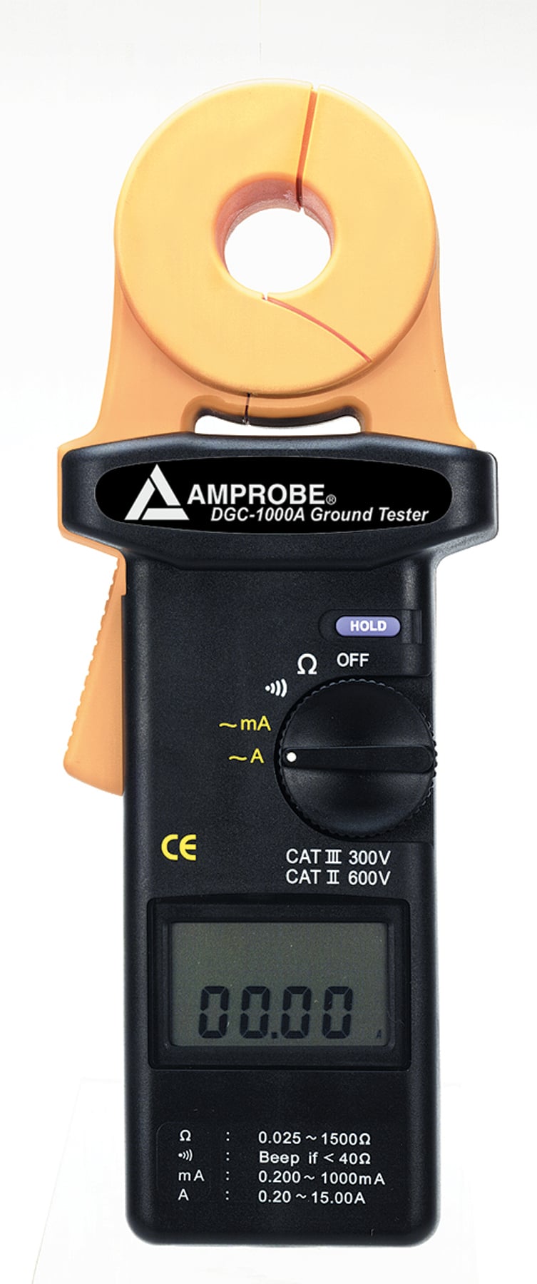 DGC-1000A Clamp-On Ground Resistance Tester, 10 A, Large Digital LCD Display, 9 V DC Battery
