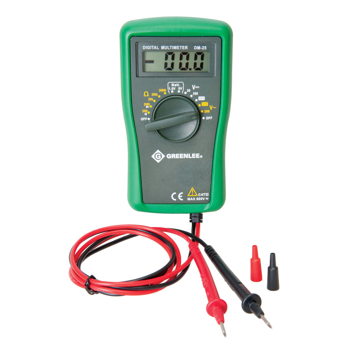 DM-25 Manual Ranging Digital Multimeter, 600 V AC/DC, 200 to 2000 kOhm Measuring, 200/2000 Ohm/20/200/2000 kOhm, Digital Display