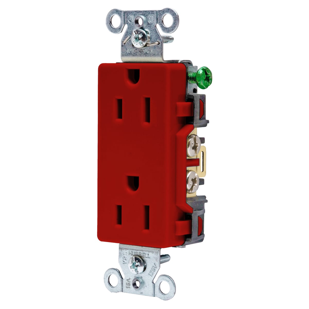 DR15R 1-Phase Decorator Duplex Standard Screw Mount Straight Blade Receptacle, 125 V AC, 15 A, 2 Poles, 3 Wires, Red