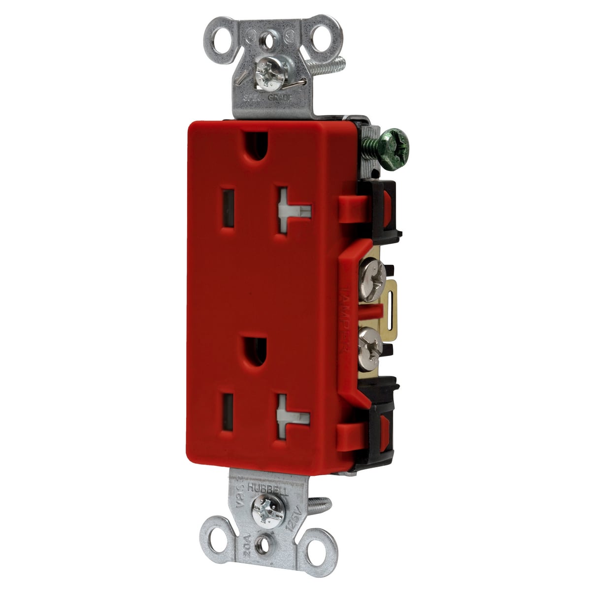 DR20RTR 1-Phase Decorator Duplex Standard Tamper-Resistant Screw Mount Straight Blade Receptacle, 125 VAC, 20 A, 2 Poles, 3 Wires, Red