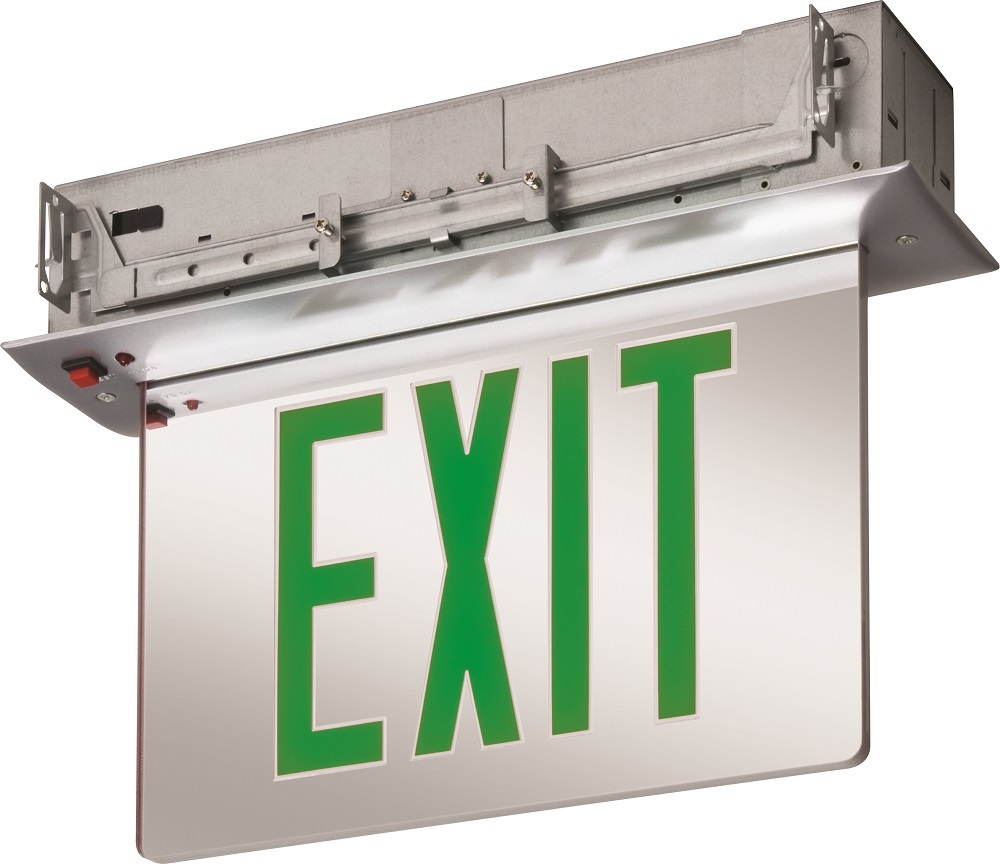 EDGR 1 G EL M4 Single Face Edge-Lit Emergency Exit Sign, LED Lamp, 3.8/4.5 W Fixture, 120/277 V AC, Brushed Housing, EXIT Legend