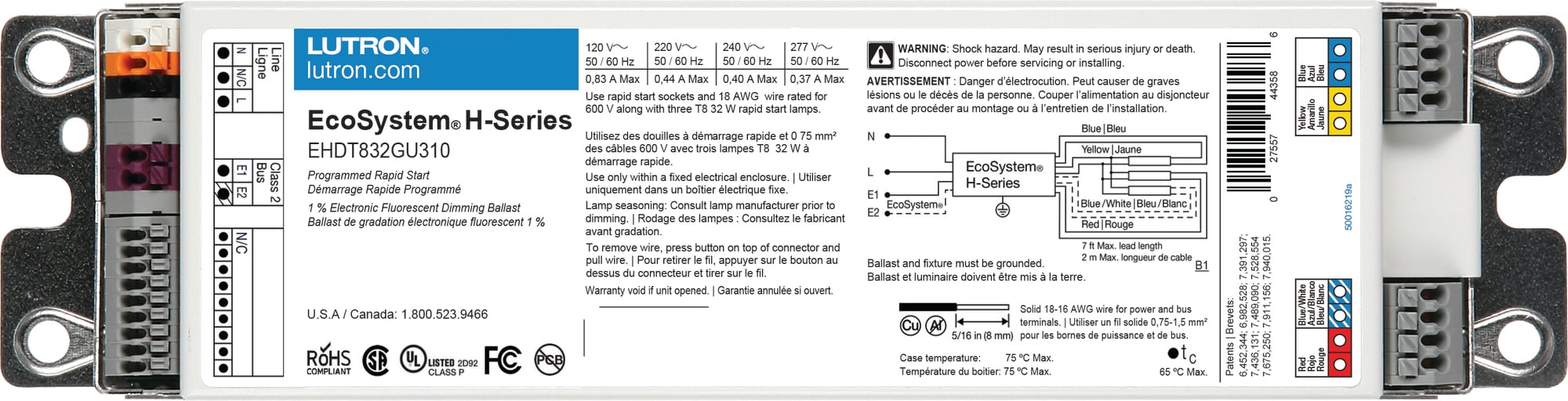EHDT832GU310 EcoSystem G-Type Case Architectural Style Universal Dimming Ballast, T8 Lamp, 32 W Lamp, 120/240/277 VAC, Programmed/Rapid, 1 Ballast Factor