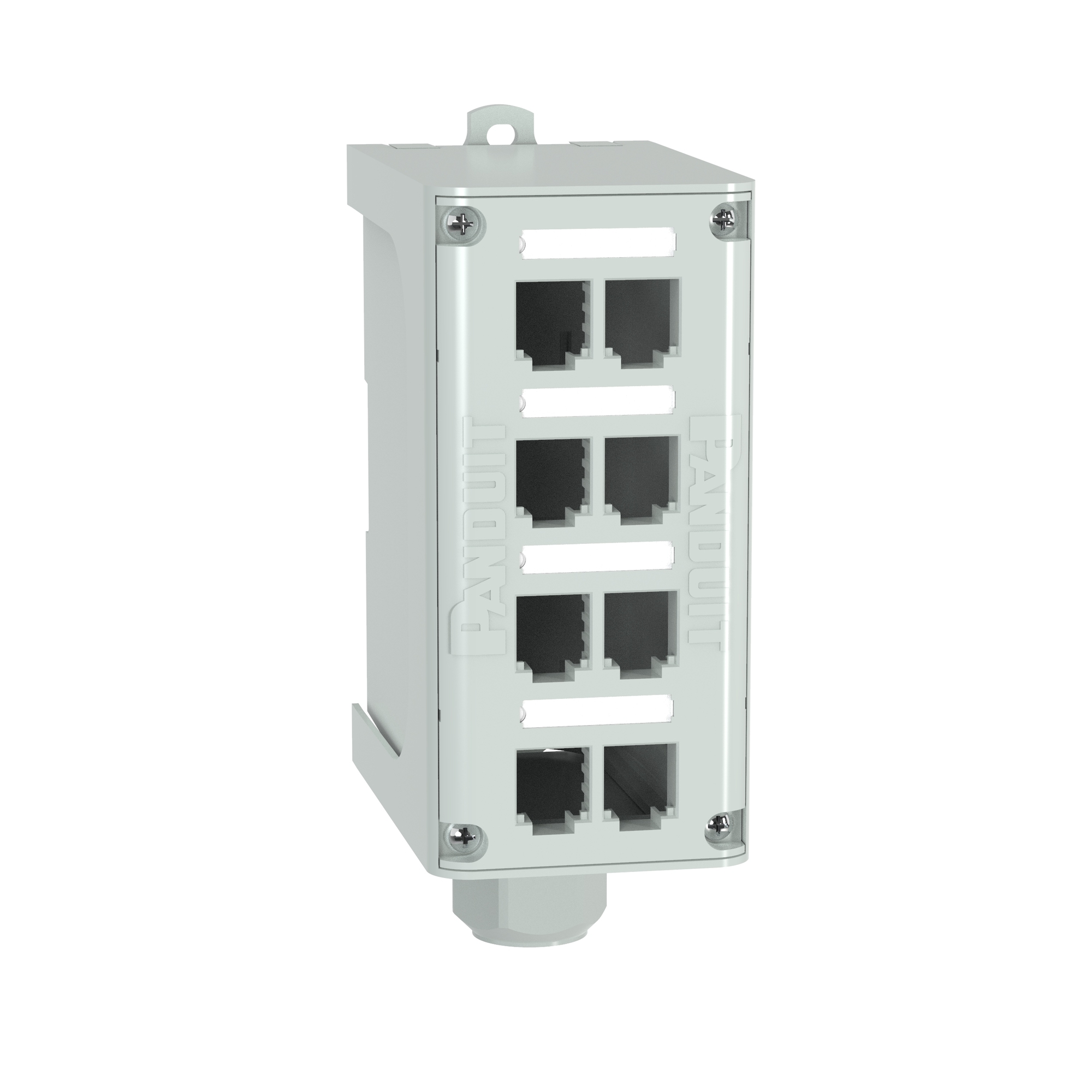 FDME8RG IndustrialNet 8-Port Non-Metallic Fiber Optic Enclosure, 2.88 in W x 4.79 in D, DIN Rail Mount, Gray