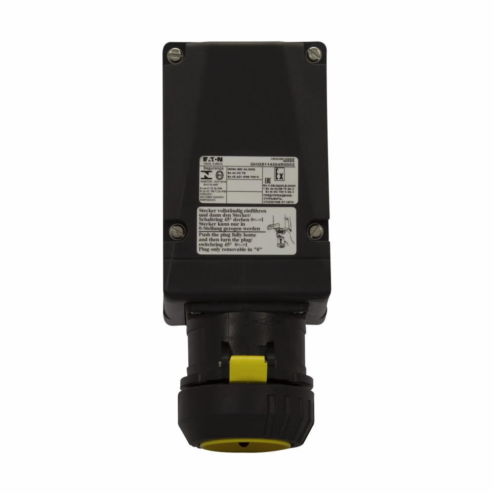 GHG5154407L3001 3-Phase Hazardous Heavy Duty Interlock Wall Socket Pin and Sleeve Receptacle, 480 VAC, 100 A, 4 Poles, 3 Wires