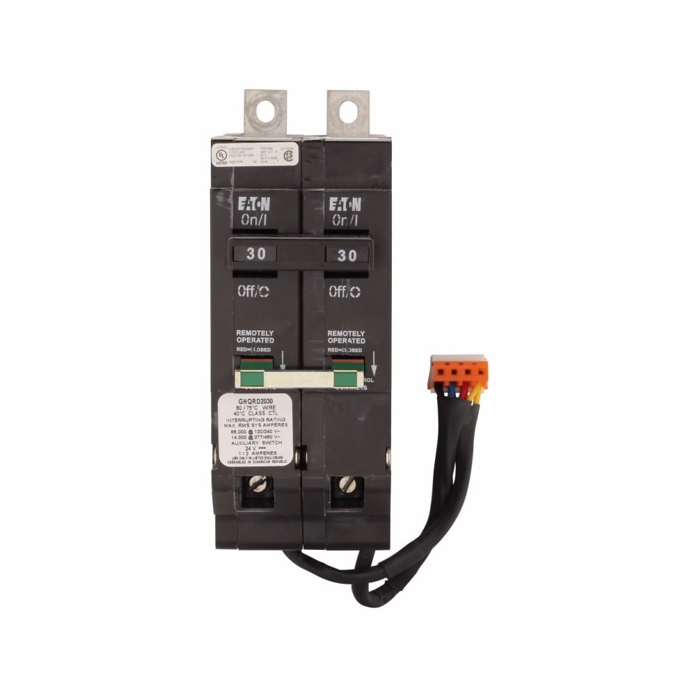 GHQRD2030 Type GHQ Remote Operated Circuit Breaker, 277 V AC, 30 A, 14 kA, 2 Poles, Thermal Magnetic Trip