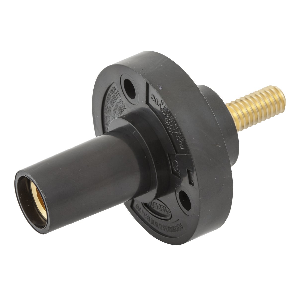 HBL15FRSBK 15 Series 1-Pole Extra Heavy Duty Female Standard Single Pole Receptacle With 4 AWG SC/PPC Cord, 600 V AC/250 V DC, 150 A, 4 AWG Wire, Threaded/Stud Connection