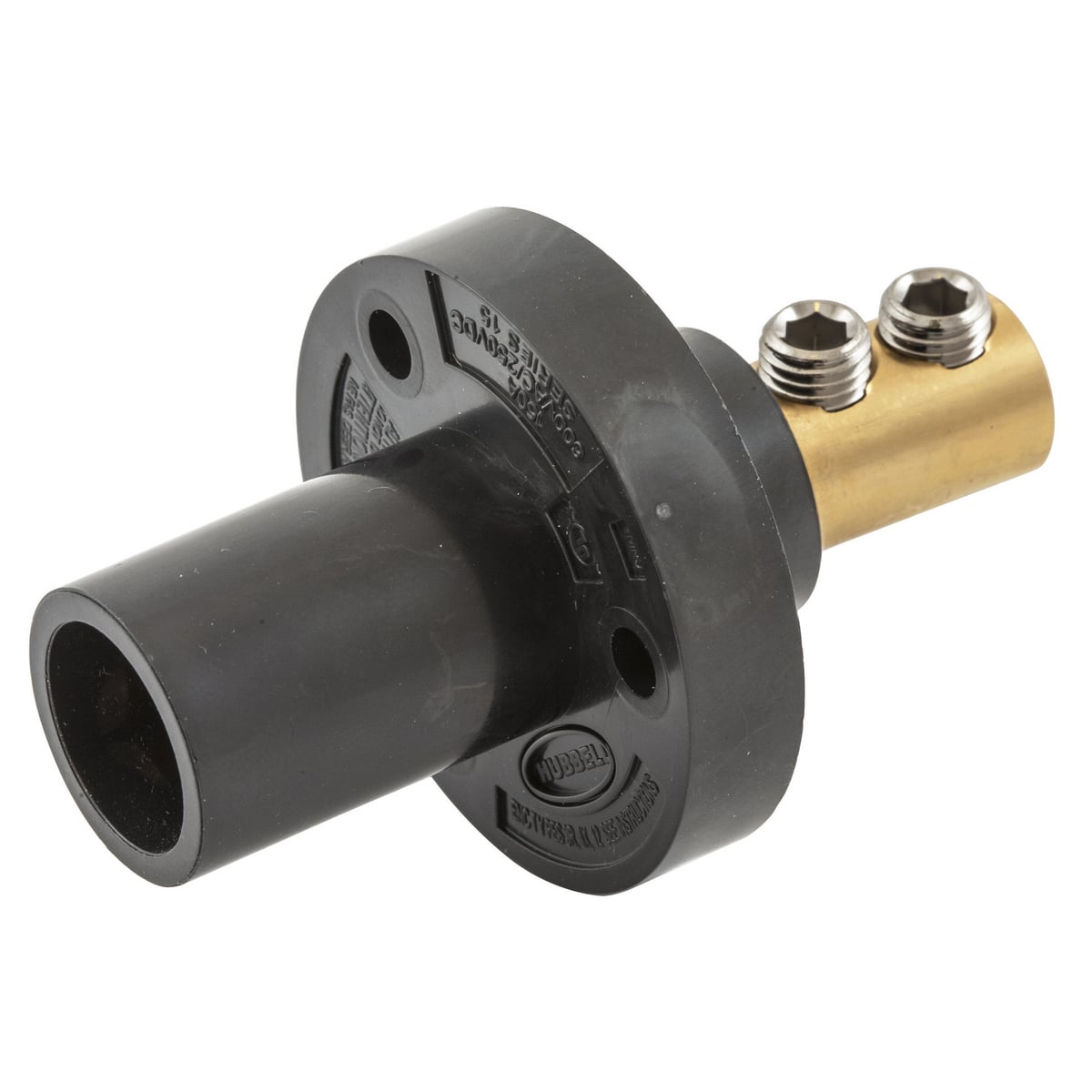 HBL15MRBK 15 Series 1-Pole Extra Heavy Duty Male Standard Single Pole Receptacle With SC/PPC Cord and Inlet, 600 V AC/250 V DC, 150 A, 4 AWG Wire, Double Set Screw Connection