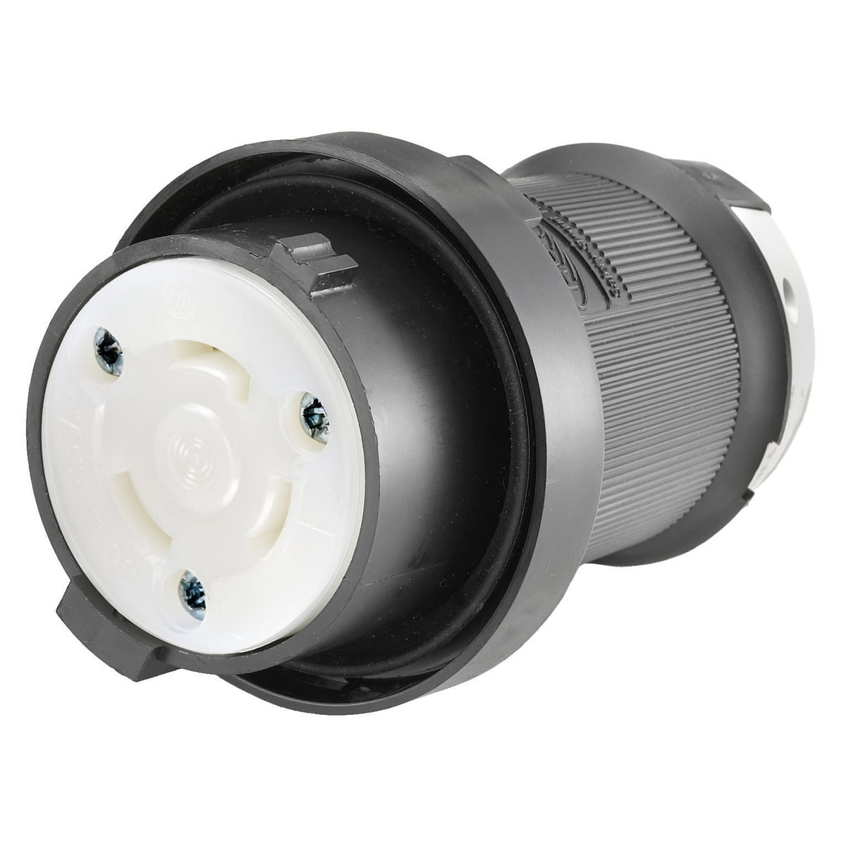 HBL2613SR Grounding Reversed Service Shrouded Standard Sized Surface Mount Locking Connector, 125 V AC, 30 A, 2 Poles, 3 Wires, Black/White