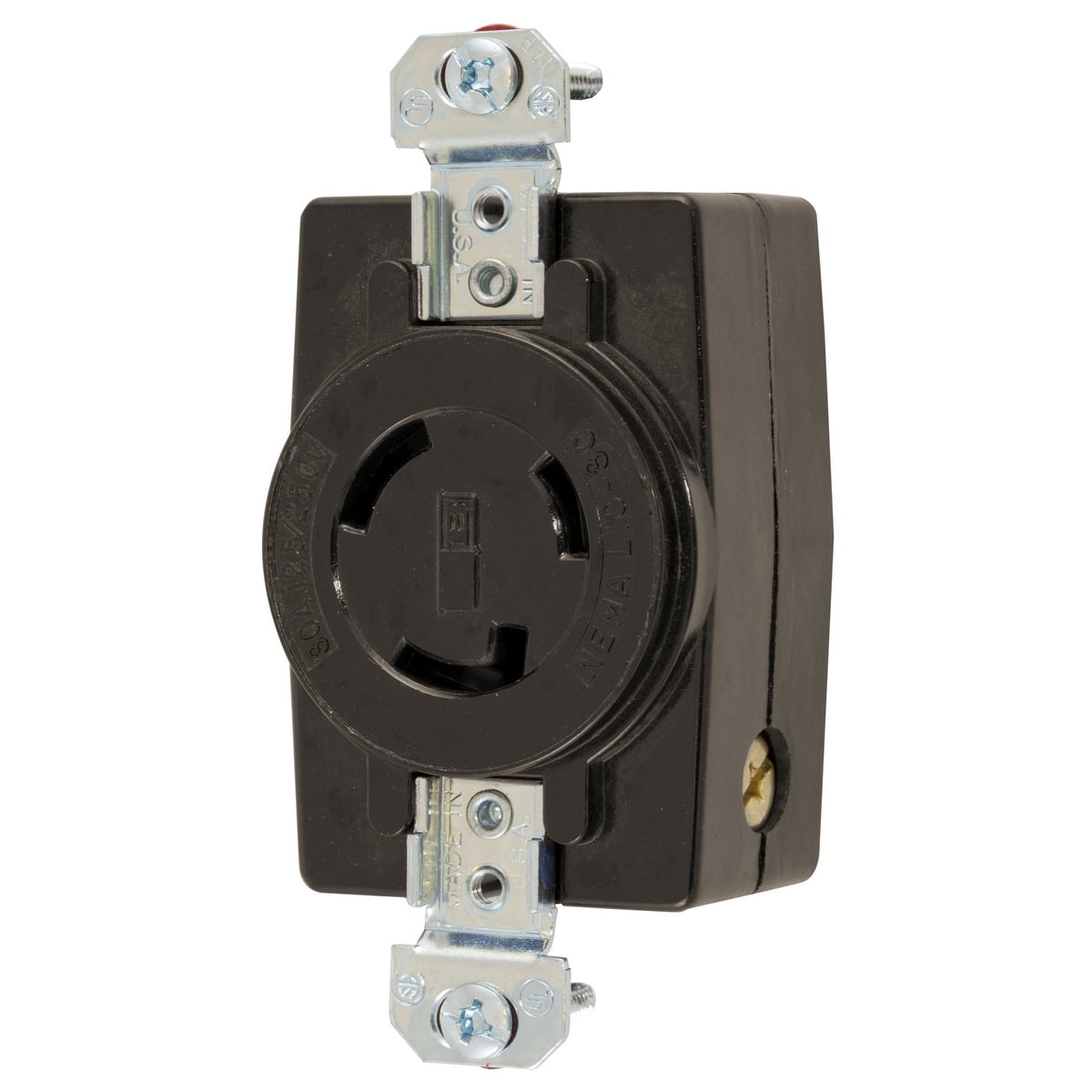 HBL2660 1-Phase Heavy Duty Standard Single Screw Mount Locking Receptacle, 125/250 V AC, 30 A, 3 Poles, 3 Wires, Black