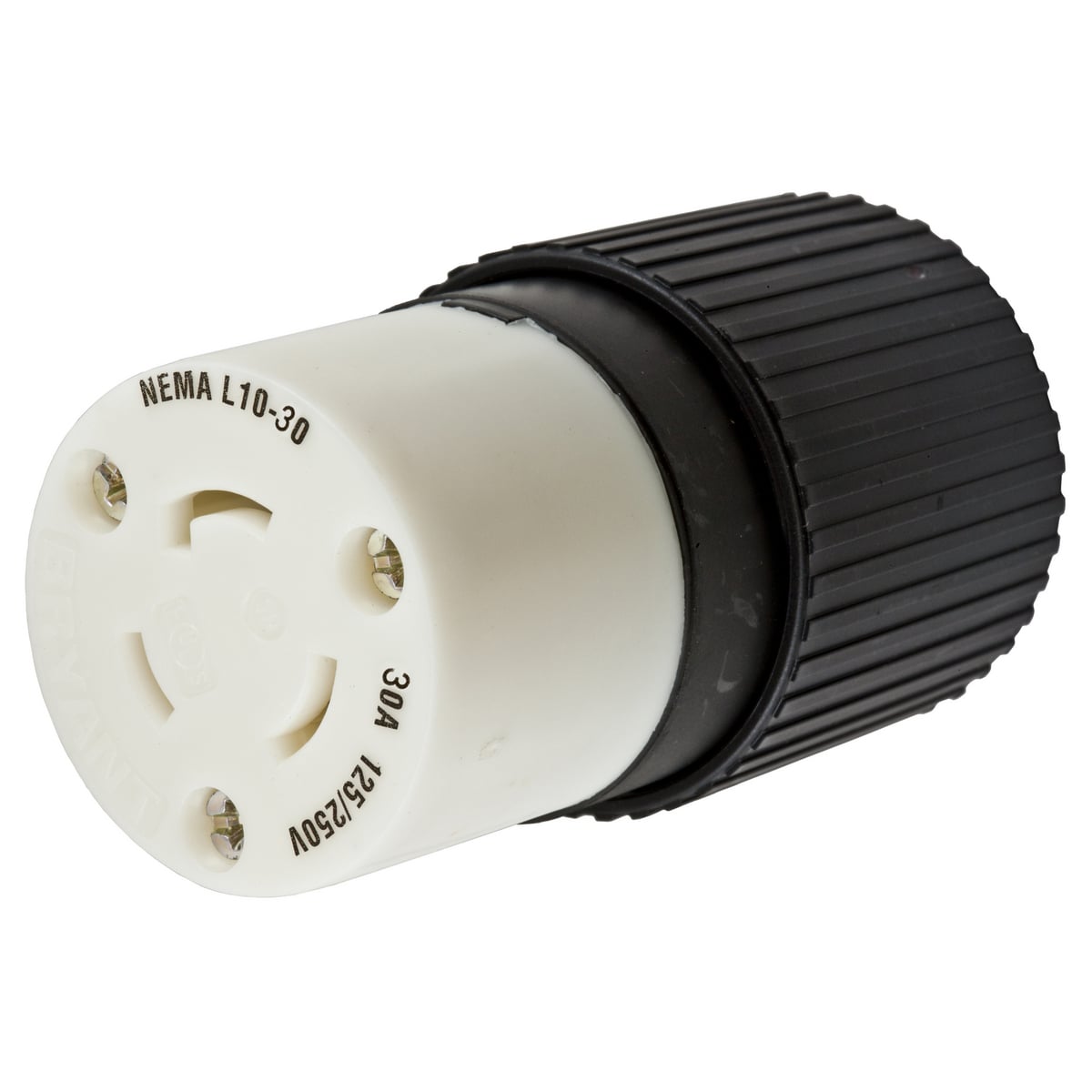 HBL2663 Non-Grounding Standard Sized Surface Mount Female Connector, 125/250 V AC, 30 A, 3 Poles, 3 Wires, Black/White