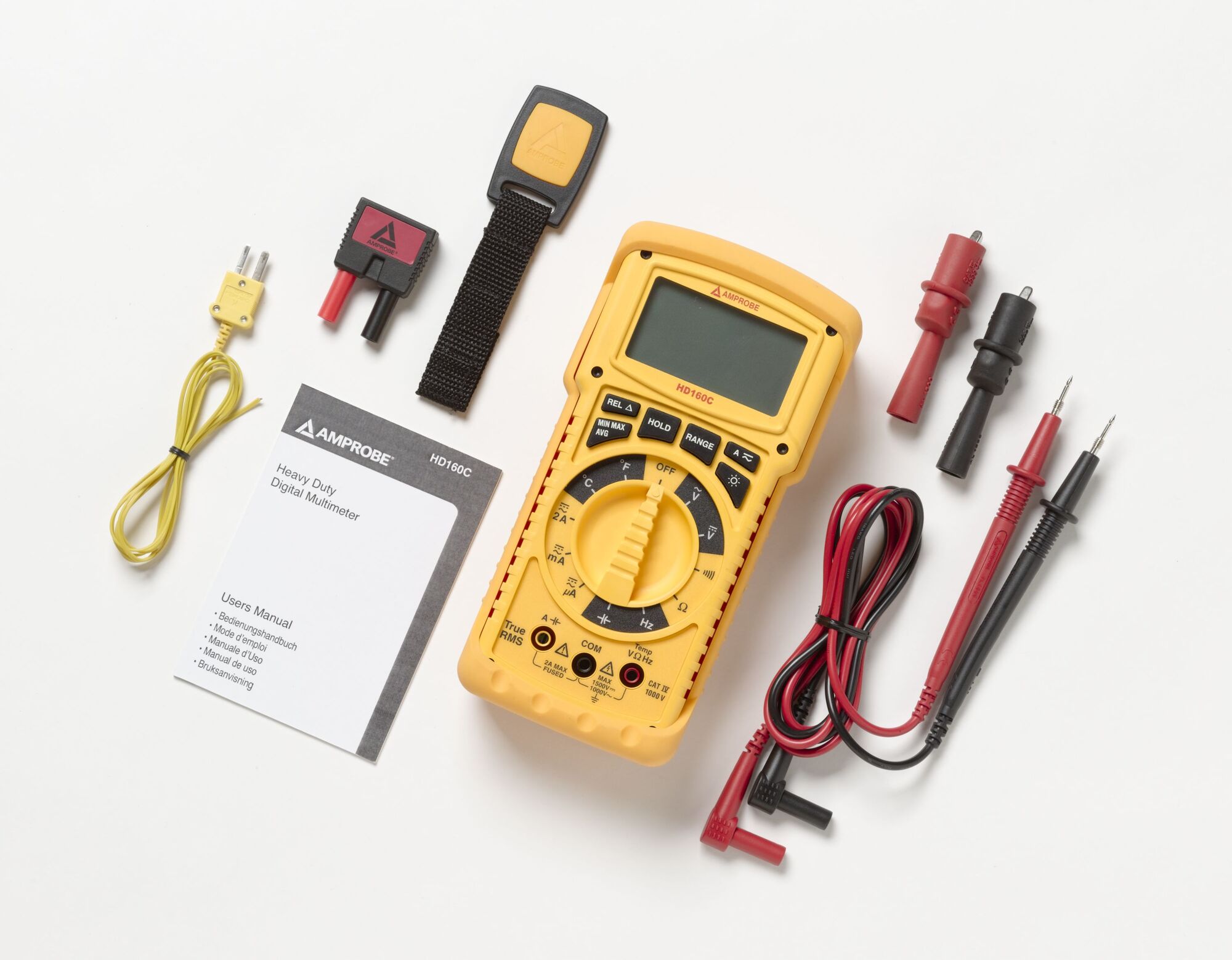 HD110C Heavy Duty Digital Multimeter, 2 to 1500 V DC/200 mV DC/2 to 1000 V AC/200 mV AC, 200 uA, 2 to 200 mA, 2 A, 200 Ohm, 2 to 200 kOhm, 2 to 20 MOhm, LCD Display