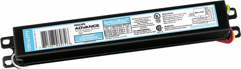 ICN2S5490CN35I Advance Centium Electronic Fluorescent Ballast, 54 W Lamp, 120 to 277 V AC, Programmed, 1 Ballast Factor