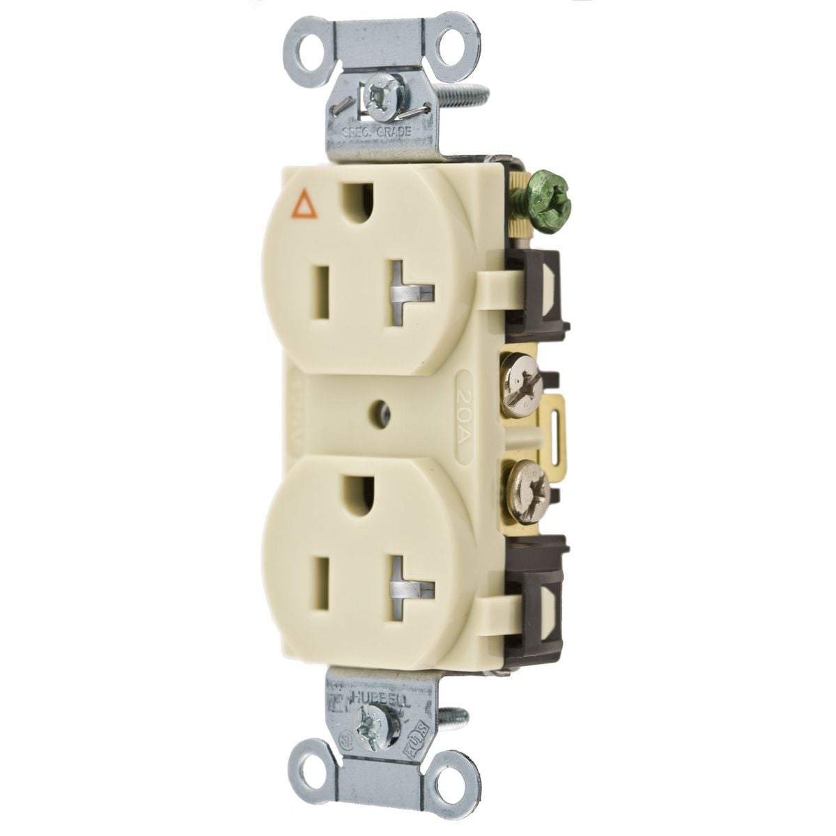 IG5352ITR 1-Phase Duplex Isolated Ground Standard Traditional Tamper-Resistant Screw Mount Straight Blade Receptacle, 125 V AC, 20 A, 2 Poles, 3 Wires, Ivory