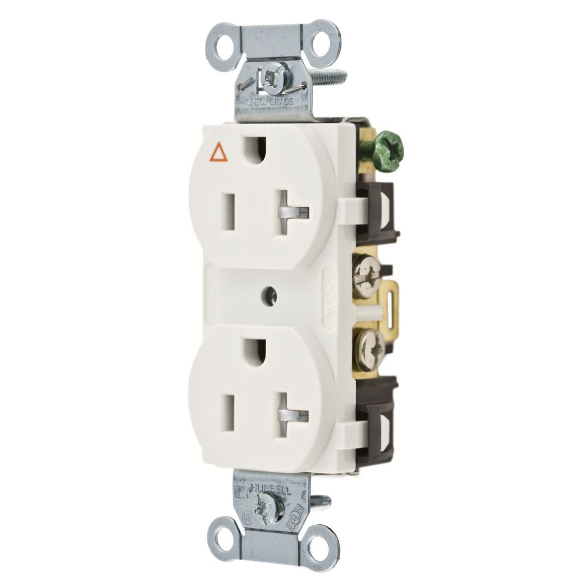 IG5352WTR 1-Phase Duplex Heavy Duty Standard Traditional Tamper-Resistant Screw Mount Straight Blade Receptacle, 125 V AC, 20 A, 2 Poles, 3 Wires, White