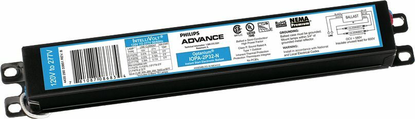 IOP4P32LWN35I Advance Optanium Electronic Fluorescent Ballast, 32 W Lamp, 120 to 277 V AC, Instant/Rapid, 0.78 Ballast Factor