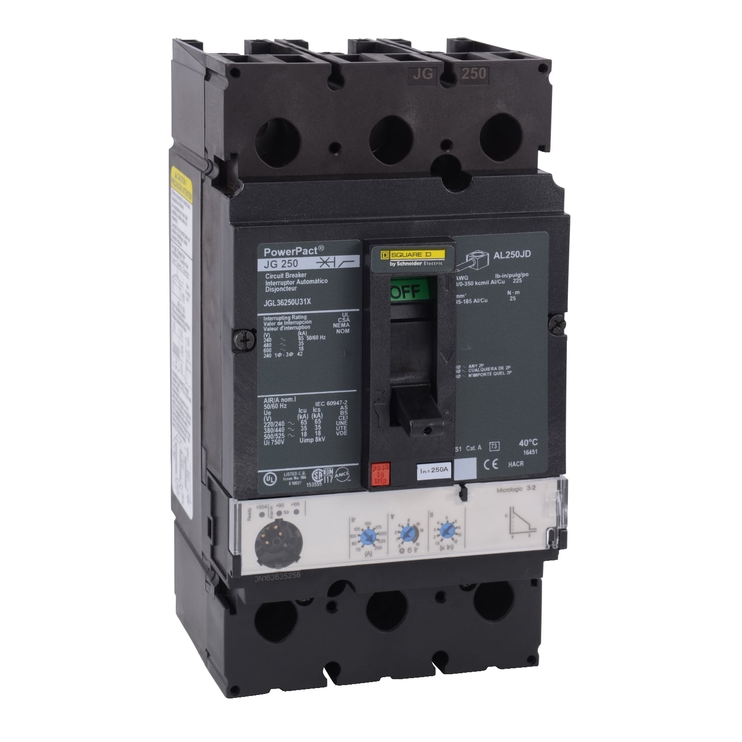 JGL36250U31X Molded Case Circuit Breaker, 250 Amp, 3 Pole, 600V